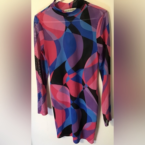 Almost Famous Dresses & Skirts - Almost famous purple pink blue sheer long sleeve dress size large